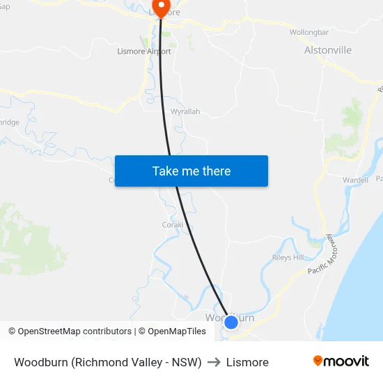 Woodburn (Richmond Valley - NSW) to Lismore map