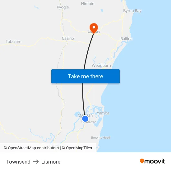 Townsend to Lismore map