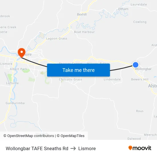 Wollongbar TAFE Sneaths Rd to Lismore map