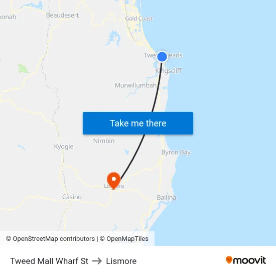 Tweed Mall Wharf St to Lismore map