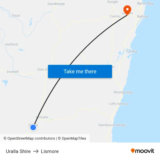 Uralla Shire to Lismore map