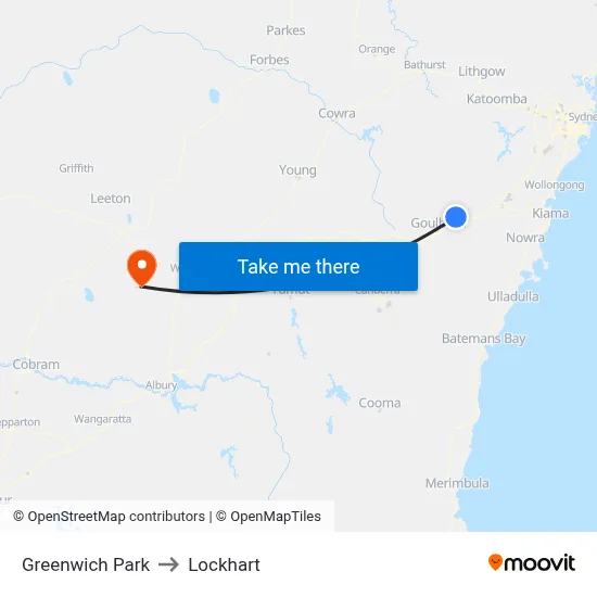 Greenwich Park to Lockhart map