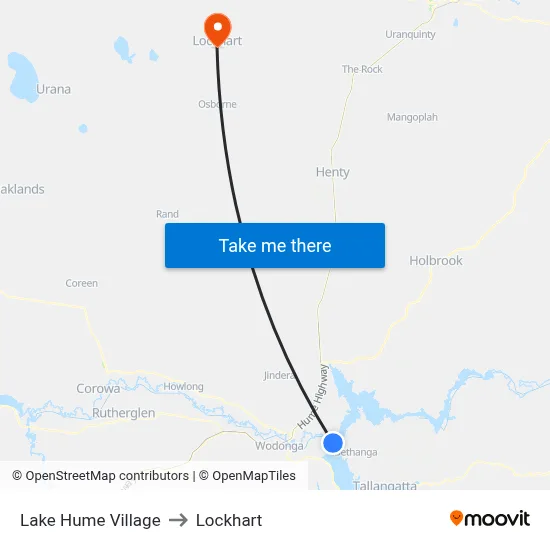 Lake Hume Village to Lockhart map