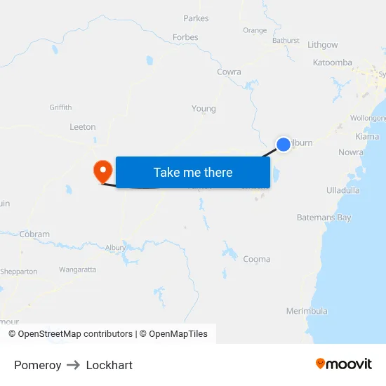 Pomeroy to Lockhart map