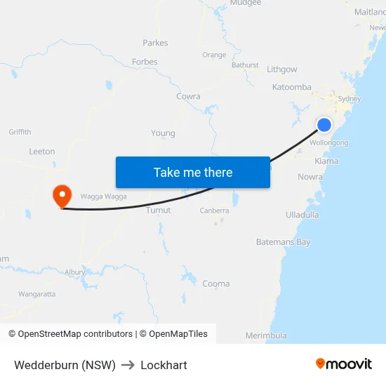 Wedderburn (NSW) to Lockhart map