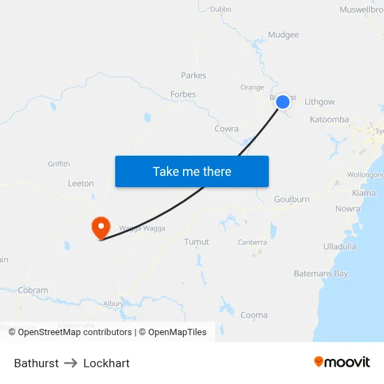 Bathurst to Lockhart map