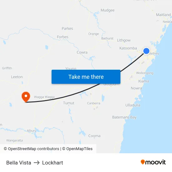 Bella Vista to Lockhart map