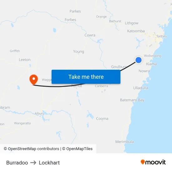 Burradoo to Lockhart map