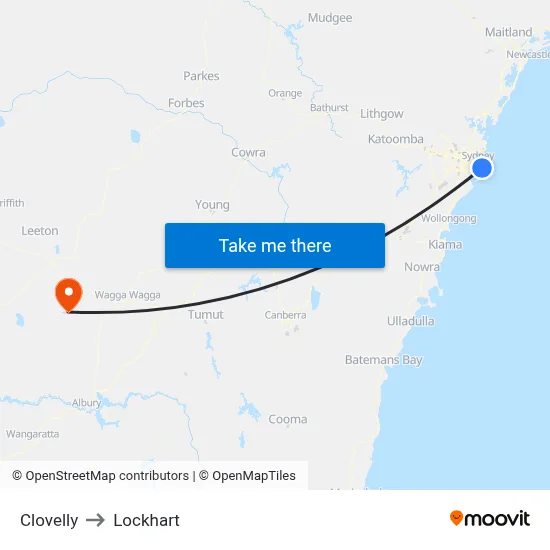Clovelly to Lockhart map