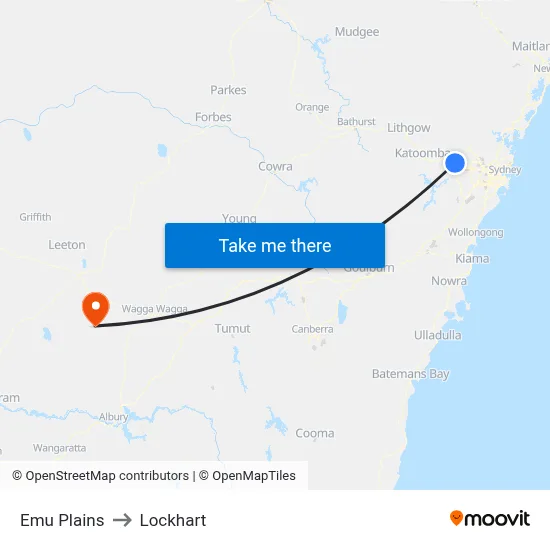 Emu Plains to Lockhart map