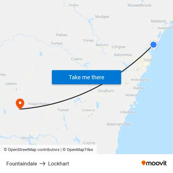 Fountaindale to Lockhart map