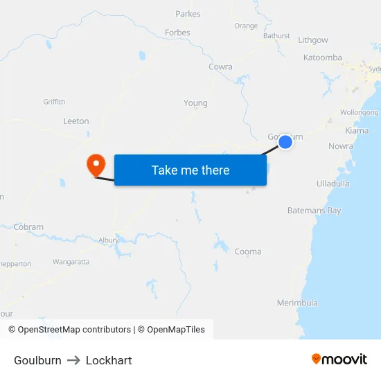 Goulburn to Lockhart map
