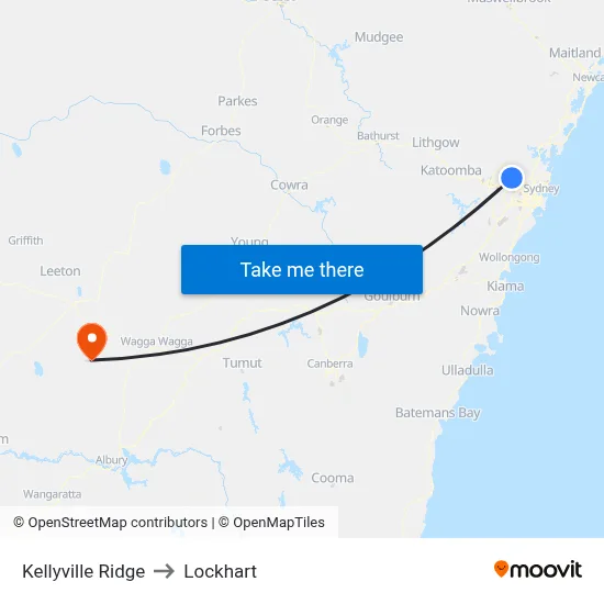 Kellyville Ridge to Lockhart map