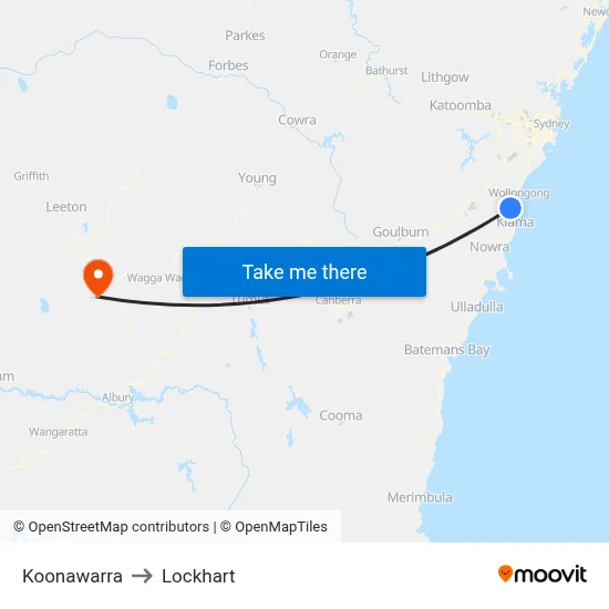 Koonawarra to Lockhart map