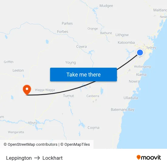 Leppington to Lockhart map