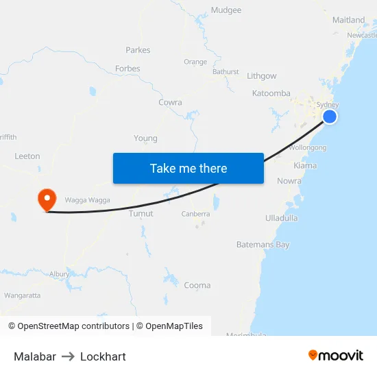 Malabar to Lockhart map