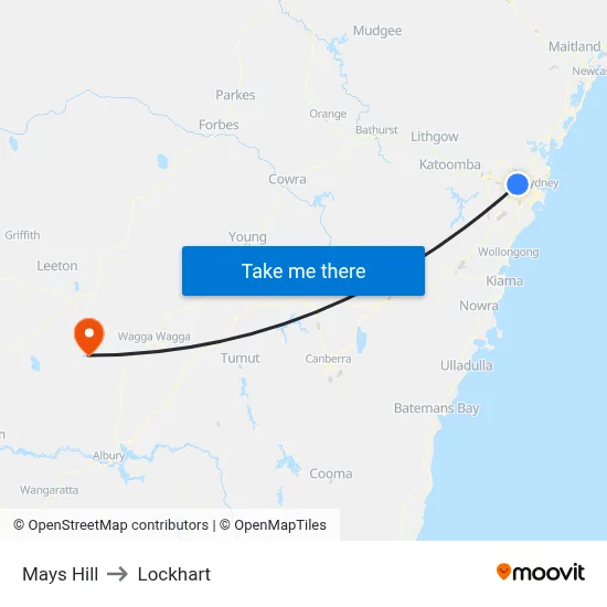 Mays Hill to Lockhart map