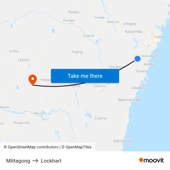 Mittagong to Lockhart map