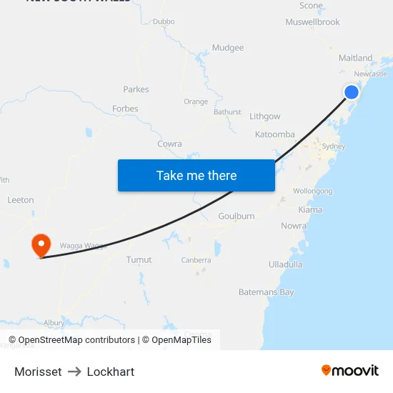 Morisset to Lockhart map