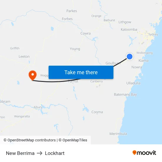 New Berrima to Lockhart map