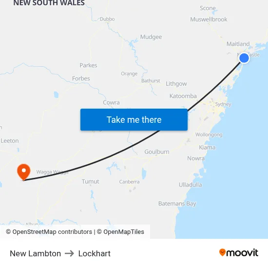 New Lambton to Lockhart map