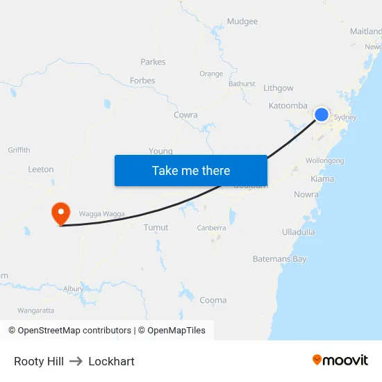 Rooty Hill to Lockhart map