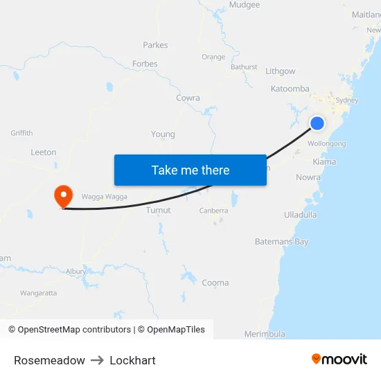 Rosemeadow to Lockhart map