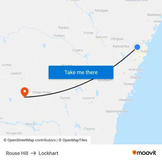 Rouse Hill to Lockhart map