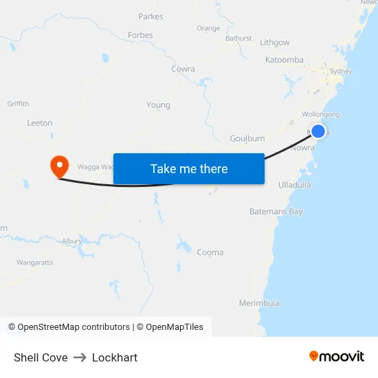 Shell Cove to Lockhart map