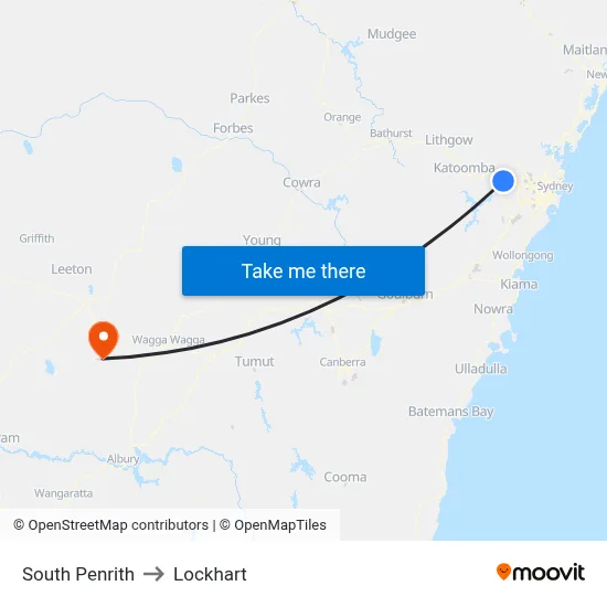 South Penrith to Lockhart map