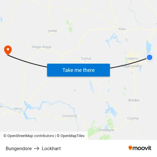 Bungendore to Lockhart map