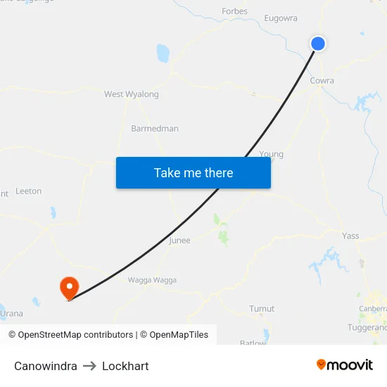 Canowindra to Lockhart map