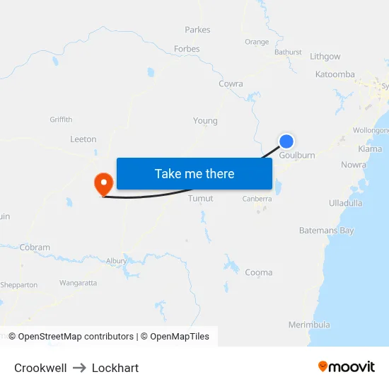 Crookwell to Lockhart map