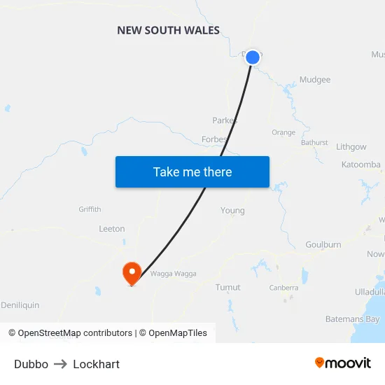 Dubbo to Lockhart map