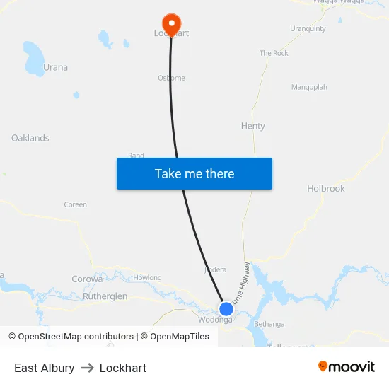 East Albury to Lockhart map