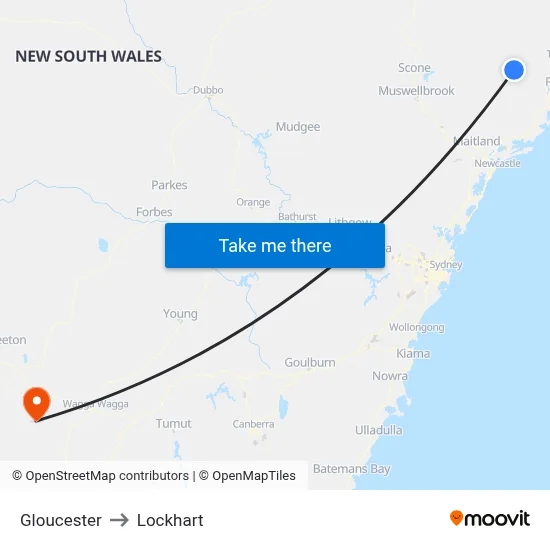 Gloucester to Lockhart map