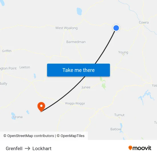Grenfell to Lockhart map