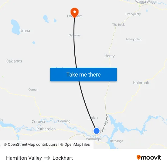 Hamilton Valley to Lockhart map