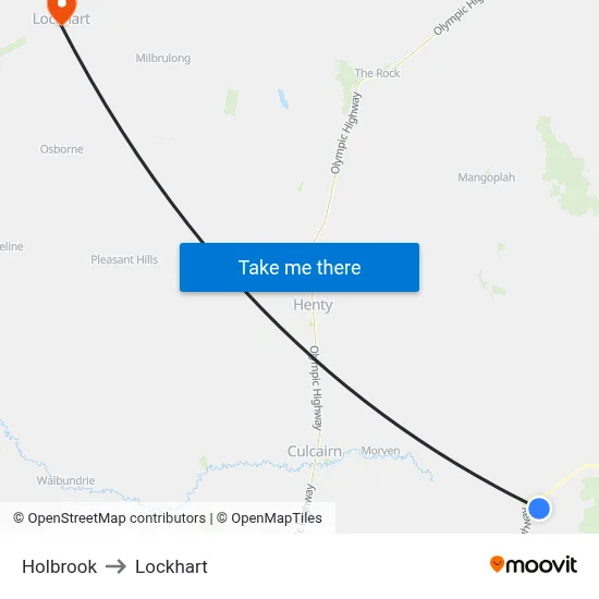 Holbrook to Lockhart map