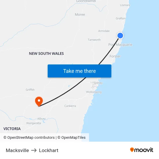 Macksville to Lockhart map