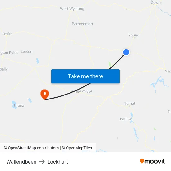 Wallendbeen to Lockhart map