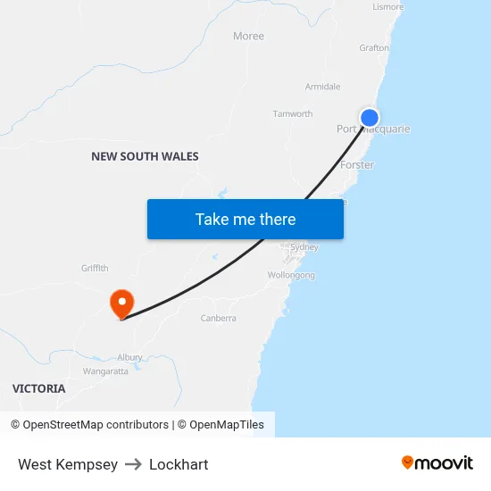 West Kempsey to Lockhart map