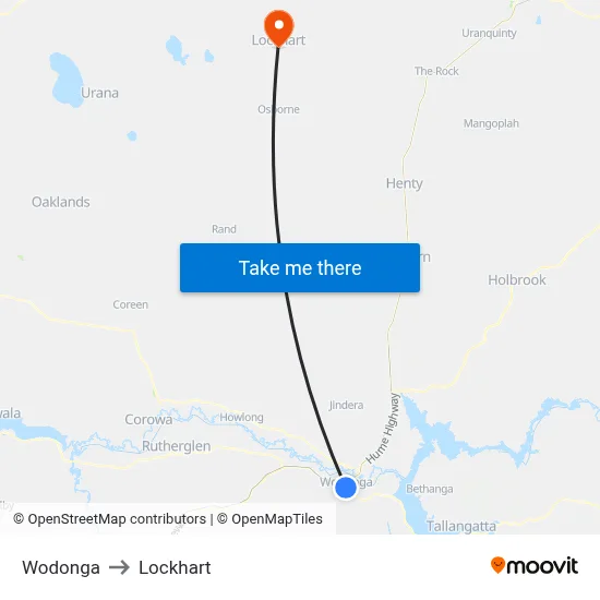 Wodonga to Lockhart map