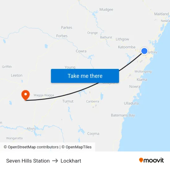 Seven Hills Station to Lockhart map
