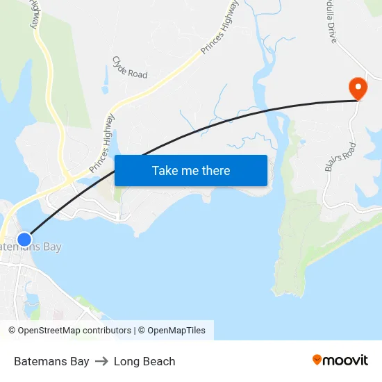 Batemans Bay to Long Beach map