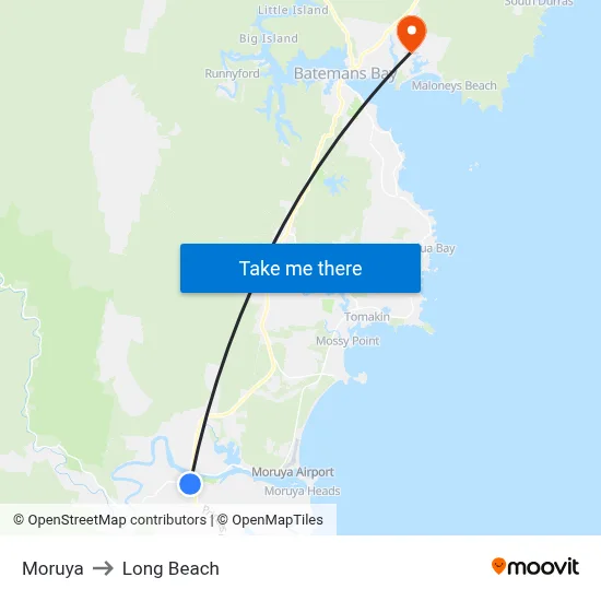Moruya to Long Beach map