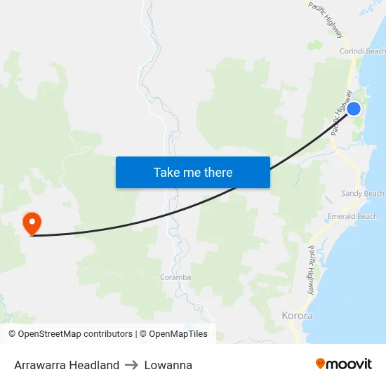 Arrawarra Headland to Lowanna map