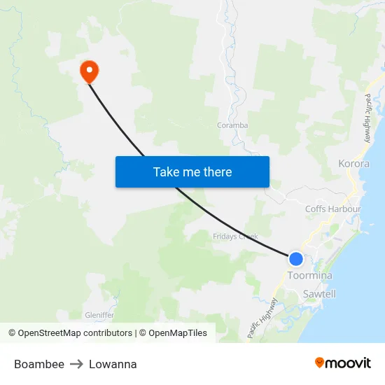 Boambee to Lowanna map