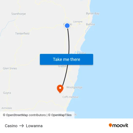 Casino to Lowanna map