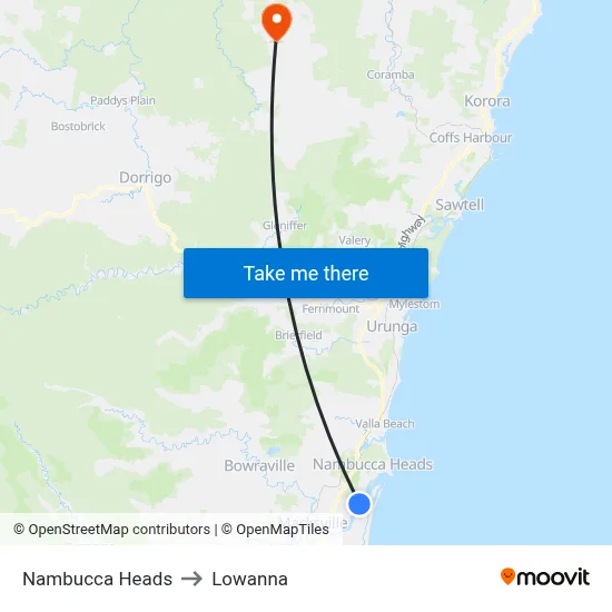 Nambucca Heads to Lowanna map